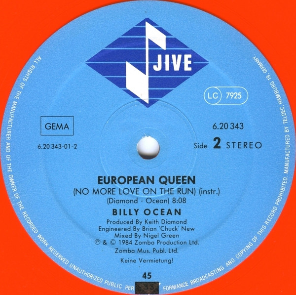 Cover zu Billy Ocean - European Queen (No More Love On The Run) | 1984 | Vinyl | Electronic | Germany