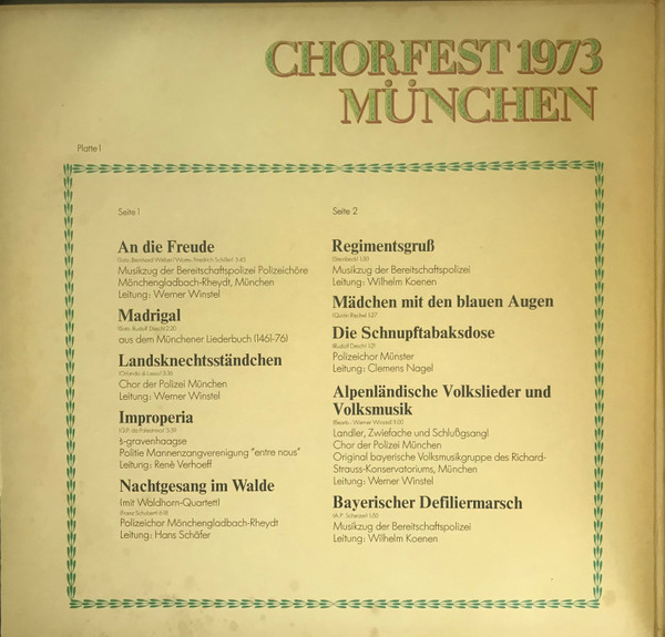 Cover zu Various - Chorfest 1973 München (Sängerbund Der Deutschen Polizei) | 1973 | Vinyl, LP | Pop, Brass & Military, Folk, World, & Country | Germany