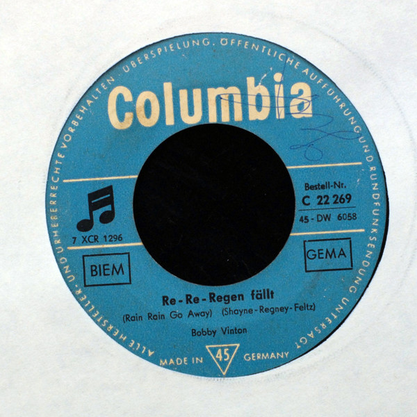 Cover zu Bobby Vinton - Re-Re-Regen Fällt / Mondschein - Allee | 1962 | Vinyl | Pop | Germany