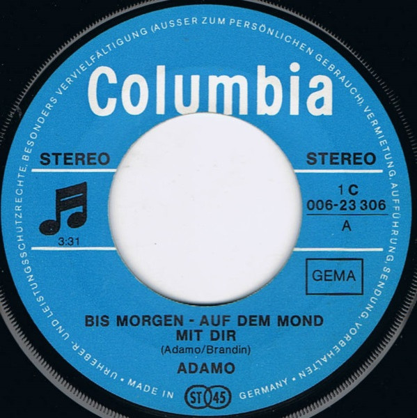 Cover zu Adamo - Bis Morgen - Auf Dem Mond Mit Dir | 1971 | Vinyl | Pop | Germany Schallplatten Ankauf