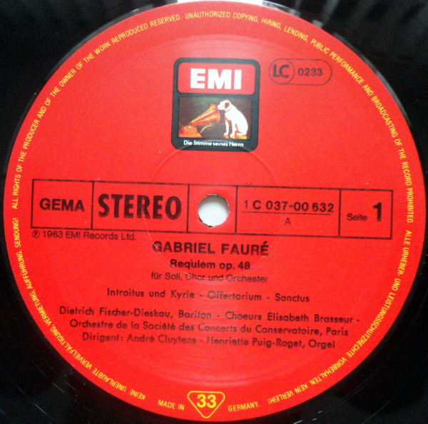 Cover zu Gabriel Fauré, Victoria De Los Angeles, Dietrich Fischer-Dieskau, Orchestre De La Société Des Concerts Du Conservatoire, André Cluytens - Requiem | 1983 | Vinyl | Classical | Germany