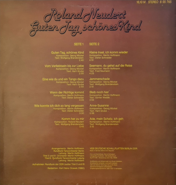 Cover zu Roland Neudert - Guten Tag, Schönes Kind | 1980 | Vinyl | Pop | German Democratic Republic (GDR) Schallplatten Ankauf