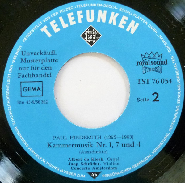 Cover zu Various - Ausschnitte Aus Bach, Messe In H-moll Und Hindemith, Kammermusik Nr. 1, 7 Und 4 | Vinyl | Classical | Germany