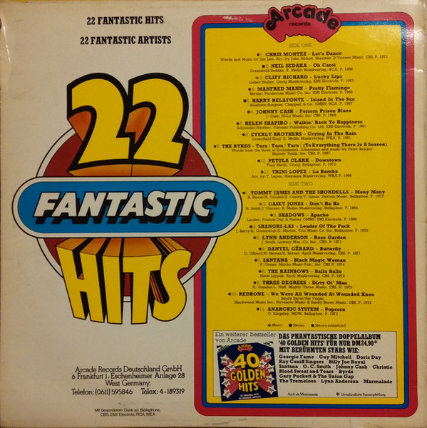 Cover zu Various - 22 Fantastic Hits | 1975 | Vinyl | Rock, Pop | Germany
