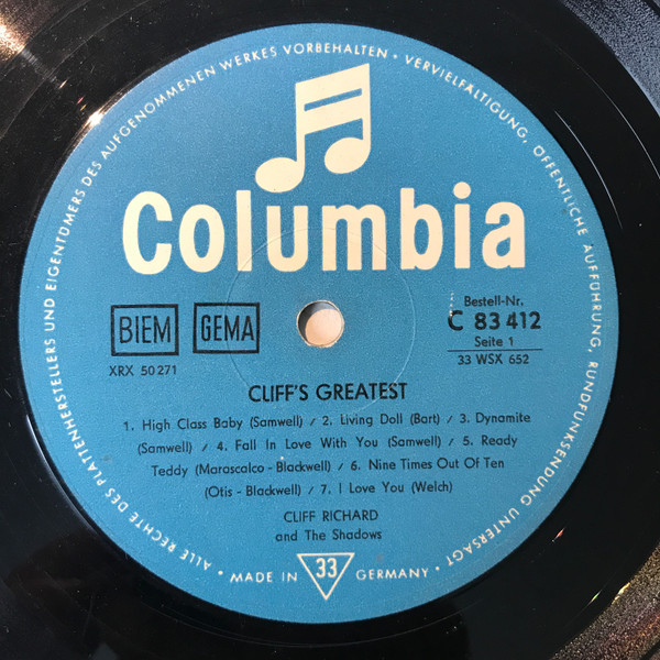 Cover zu Cliff Richard - Cliff's Greatest | 1963 | Vinyl | Rock, Pop | Germany