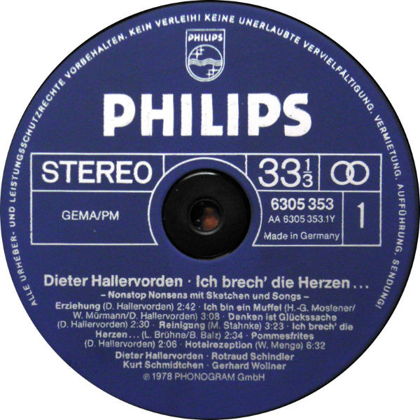 Cover zu Dieter Hallervorden - Ich Brech' Die Herzen ... - Nonstop Nonsens Mit Sketchen Und Songs | 1978 | Vinyl | Non-Music | Germany