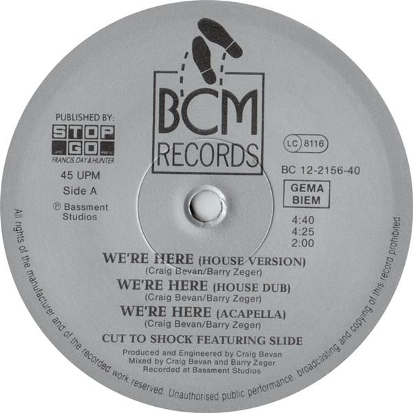Cover zu Cut To Shock Featuring Slide (5) - We're Here | 1988 | Vinyl | Electronic | Germany