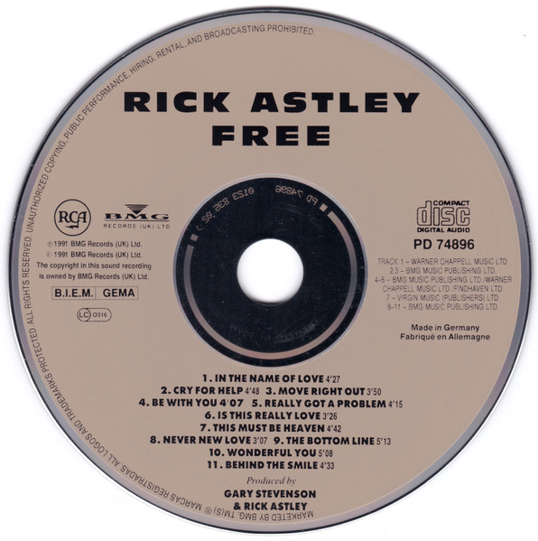 Cover zu Rick Astley - Free | 1991 | Vinyl | Electronic, Pop | UK & Europe Schallplatten Ankauf