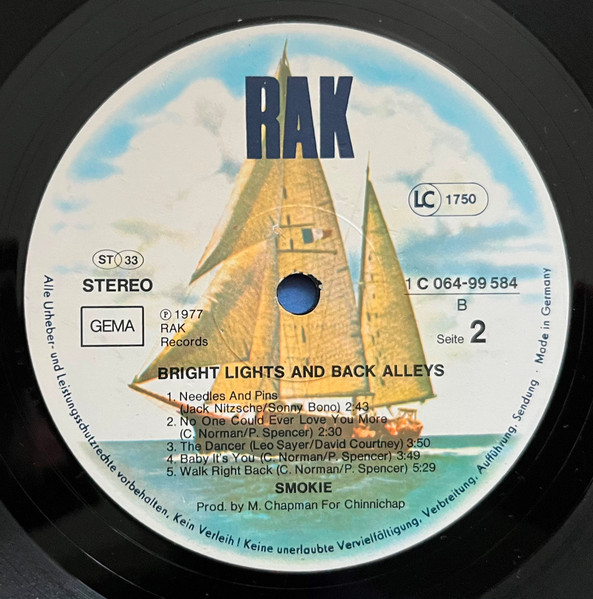 Cover zu Smokie - Bright Lights & Back Alleys | 1977 | Vinyl, LP, Album, Stereo | Pop | Germany