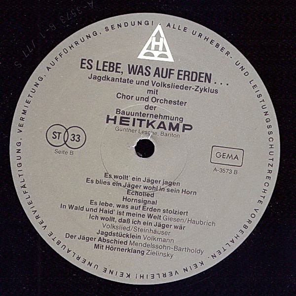 Cover zu Chor Und Orchester Der Bauunternehmung Heitkamp - Es Lebe, Was Auf Erden...Jagdkantate Und Volkslieder-Zyklus | 1977 | Vinyl | Classical, Folk, World, & Country | Germany Schallplatten Ankauf