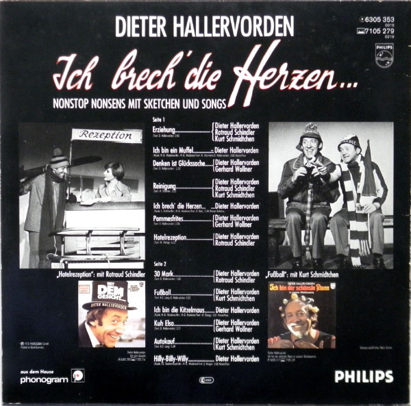 Cover zu Dieter Hallervorden - Ich Brech' Die Herzen ... - Nonstop Nonsens Mit Sketchen Und Songs | 1978 | Vinyl | Non-Music | Germany Schallplatten Ankauf