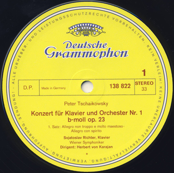 Cover zu Pyotr Ilyich Tchaikovsky - Sviatoslav Richter · Herbert von Karajan · Wiener Symphoniker - Klavierkonzert Nr.1 B-moll · Piano Concerto No. 1 In B Flat Minor | Vinyl | Classical | Germany Schallplatten Ankauf