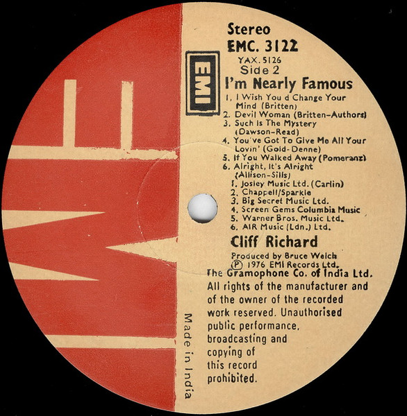 Cover zu Cliff Richard - I'm Nearly Famous | 1976 | Vinyl | Rock | India