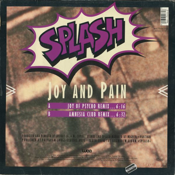 Cover zu Splash (3) - Joy And Pain ( Remix) | 1991 | Vinyl | Electronic | Germany Schallplatten Ankauf
