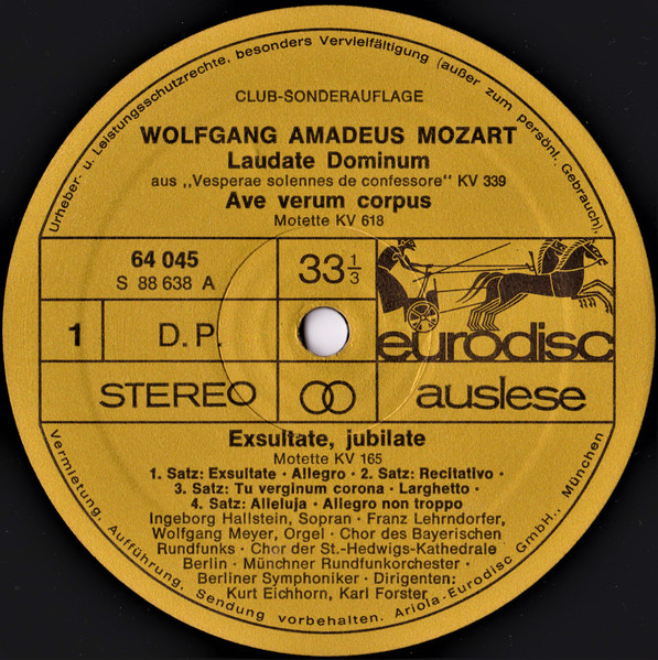 Cover zu Wolfgang Amadeus Mozart / Ingeborg Hallstein - Laudate Dominum | 1975 | Vinyl | Classical | Germany Schallplatten Ankauf