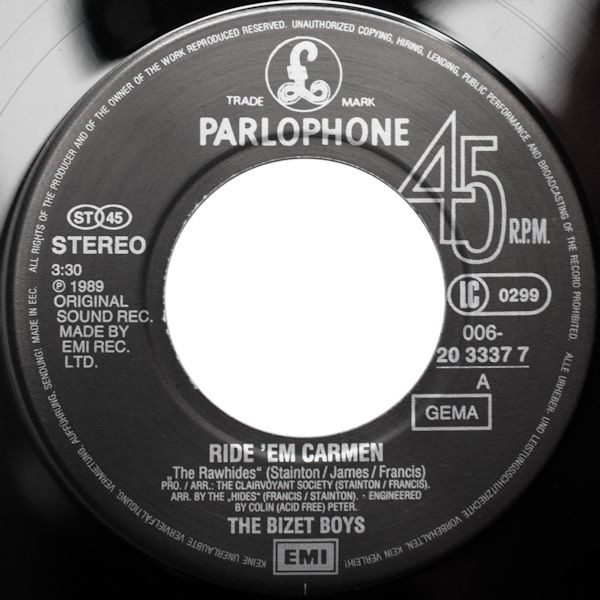 Cover zu The Bizet Boys - Ride 'Em Carmen | 1989 | Vinyl, 7