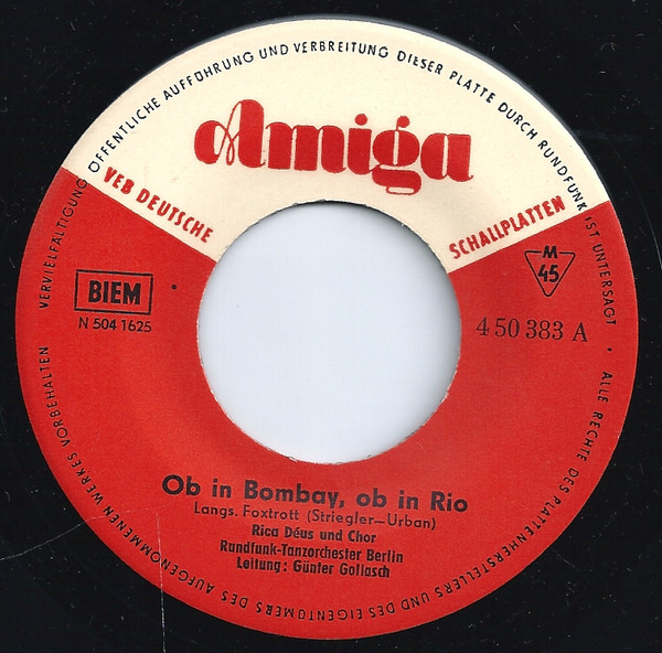 Cover zu Rica Déus - Ob In Bombay, Ob In Rio / Ich Frage Den Wind | 1963 | Vinyl | Pop | German Democratic Republic (GDR) Schallplatten Ankauf