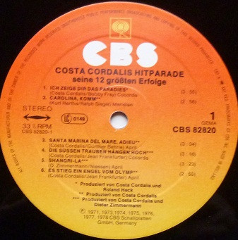 Cover zu Costa Cordalis - Hitparade - Seine 12 Grössten Erfolge | 1978 | Vinyl | Pop | Germany Schallplatten Ankauf