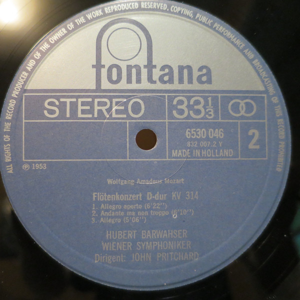 Cover zu Wolfgang Amadeus Mozart, John Pritchard, Wiener Symphoniker, Hubert Barwahser - Flotenkonzerte Kv 313, 314 | Vinyl | Classical | Netherlands