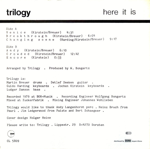 Cover zu Trilogy (12) - Here It Is | 1980 | Vinyl | Electronic, Rock | Germany Schallplatten Ankauf