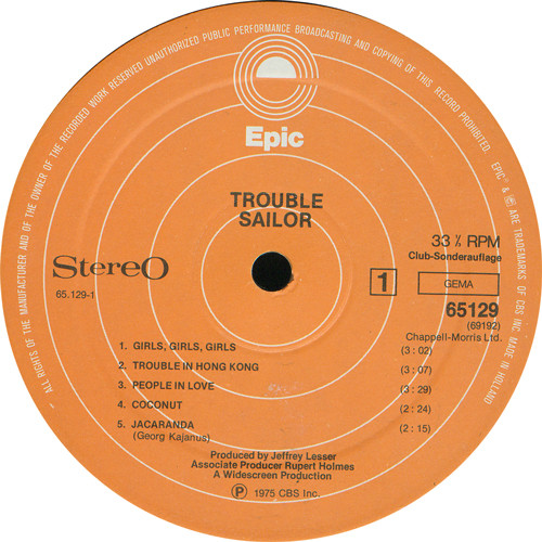 Cover zu Sailor - Trouble | 1975 | Vinyl | Rock | Germany Schallplatten Ankauf