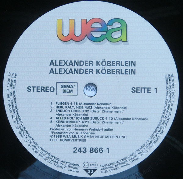Cover zu Alex Köberlein - Alexander Köberlein | 1988 | Vinyl | Pop | Germany