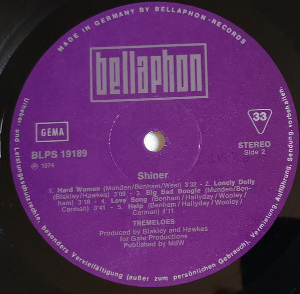 Cover zu The Tremeloes - Shiner | 1974 | Vinyl | Rock, Pop | Germany Schallplatten Ankauf