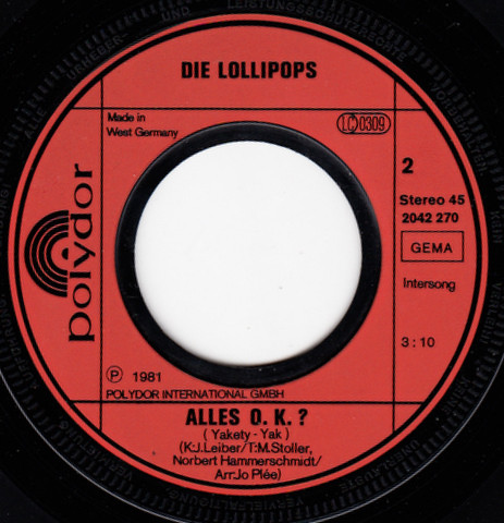 Cover zu Die Lollipops (2) - Wie'n Eis Am Stiel (Tonight's The Night) | 1981 | Vinyl, 45 RPM, 7
