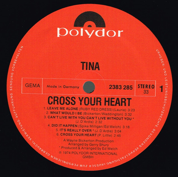 Cover zu Tina (10) - Cross Your Heart | 1974 | Vinyl | Pop | Germany Schallplatten Ankauf