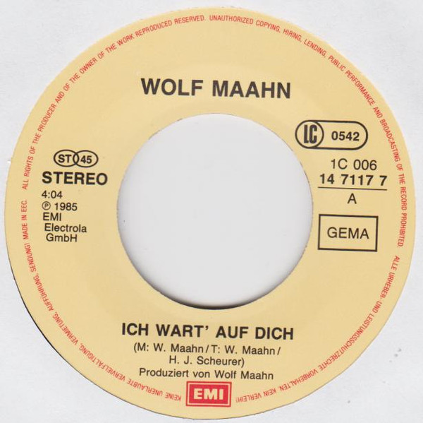 Cover zu Wolf Maahn - Ich Wart' Auf Dich | 1985 | Vinyl | Pop | Germany Schallplatten Ankauf