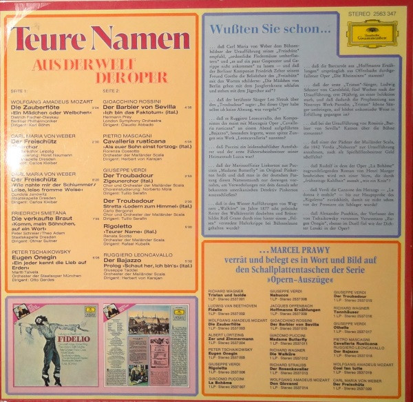 Cover zu Various - Teure Namen (Aus Der Welt Der Oper) | Vinyl | Classical | Germany Schallplatten Ankauf