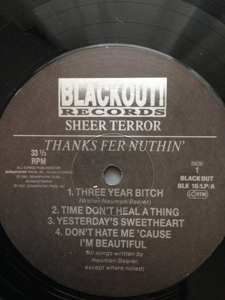 Cover zu Sheer Terror - Thanks Fer Nuthin' | 1992 | Vinyl | Rock | Netherlands