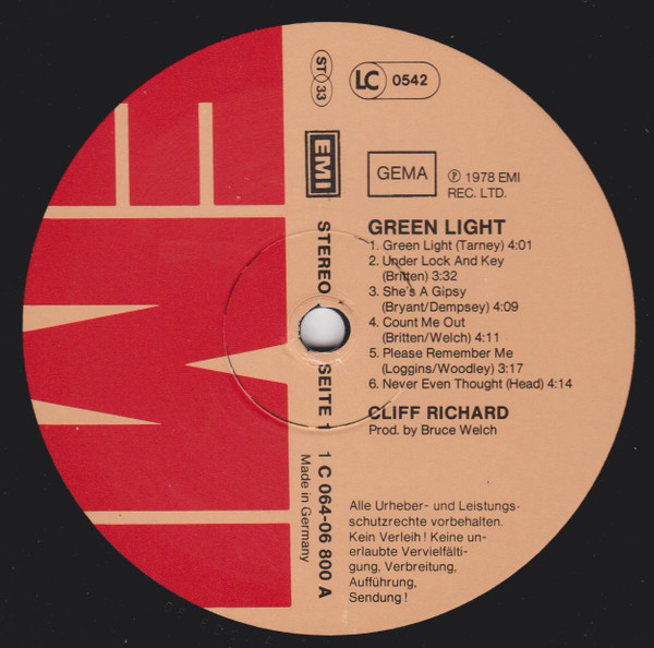 Cover zu Cliff Richard - Green Light | 1978 | Vinyl | Rock, Pop | Germany Schallplatten Ankauf