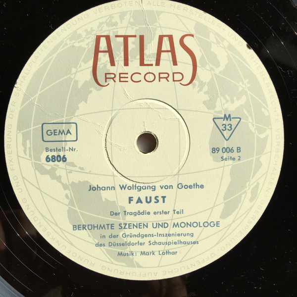 Bild Johann Wolfgang von Goethe, Gustaf Gründgens, Paul Hartmann, Käthe Gold, Elisabeth Flickenschildt, Karl Viebach, Mark Lothar – Faust 1 Berühmte Szenen Und Monologe | 1964 | Non-Music Schallplatten Ankauf