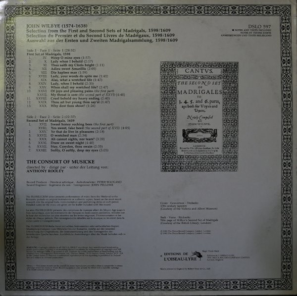 Cover zu John Wilbye, The Consort Of Musicke - Madrigals | 1982 | Vinyl, LP | Classical | UK & Europe