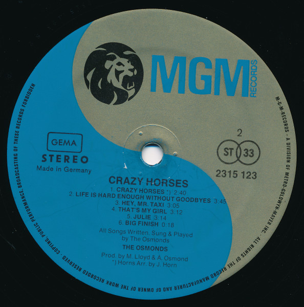 Cover zu The Osmonds - Crazy Horses | 1973 | Vinyl | Rock | Germany