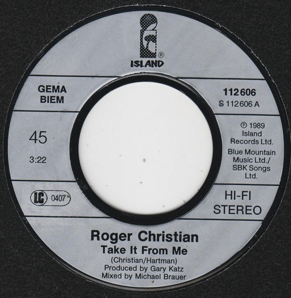 Cover zu Roger Christian (2) - Take It From Me | 1989 | Vinyl | Electronic, Pop | Europe Schallplatten Ankauf