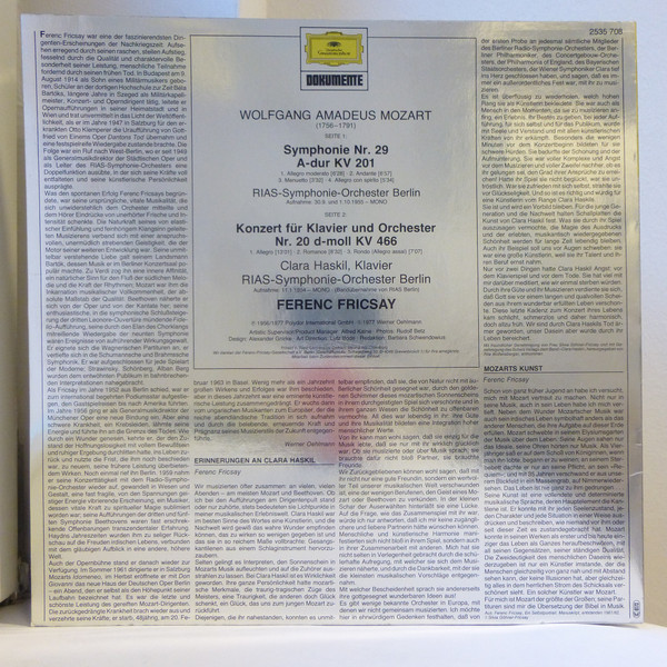 Cover zu Wolfgang Amadeus Mozart, Ferenc Fricsay, Clara Haskil, RIAS Symphonie-Orchester Berlin - Fricsay Edition Serie 2, Vol. 1 / Symphonie Nr. 29 / Klavierkonzert Nr. 20 | 1977 | Vinyl | Classical | Austria Schallplatten Ankauf