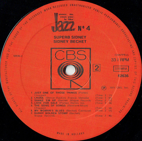 Cover zu Sidney Bechet - Superb Sidney | 1973 | Vinyl | Jazz | Netherlands