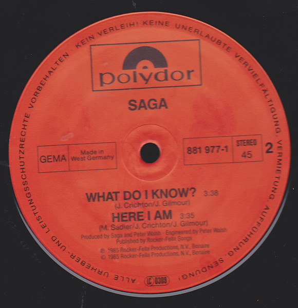 Cover zu Saga (3) - What Do I Know? | 1985 | Vinyl | Electronic, Rock | Germany Schallplatten Ankauf