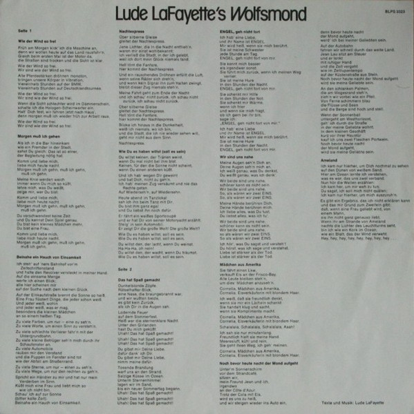 Cover zu Wolfsmond (2) - Lude LaFayette's Wolfsmond | 1981 | Vinyl | Rock | Germany Schallplatten Ankauf