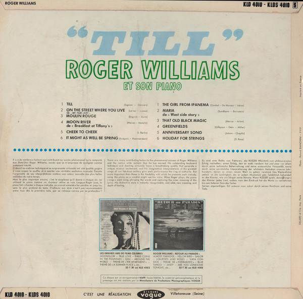 Cover zu Roger Williams (2) - Till | Vinyl | Jazz | France Schallplatten Ankauf