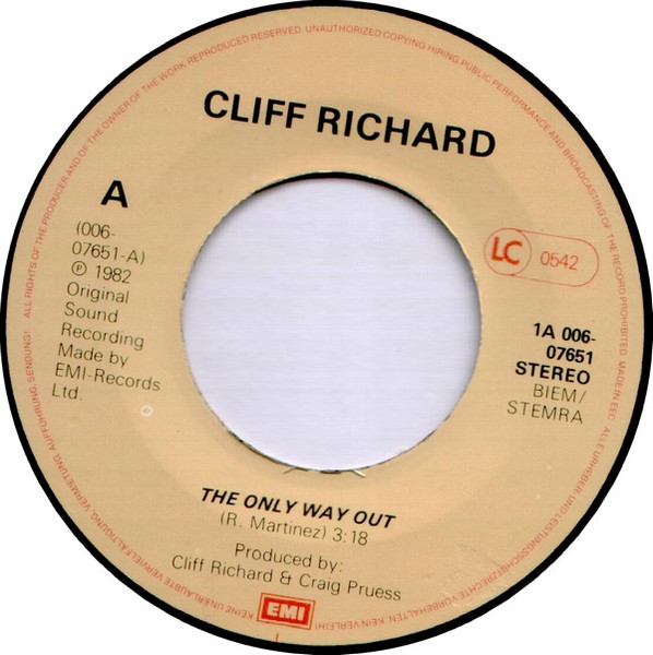 Cover zu Cliff Richard - The Only Way Out | 1982 | Vinyl | Rock, Pop | Europe