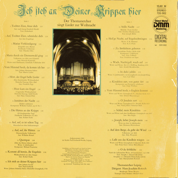 Cover zu Thomanerchor, Hans-Joachim Rotzsch - Ich Steh An Deiner Krippen Hier | 1986 | Vinyl, LP, Album, Reissue | Classical | German Democratic Republic (GDR) Schallplatten Ankauf
