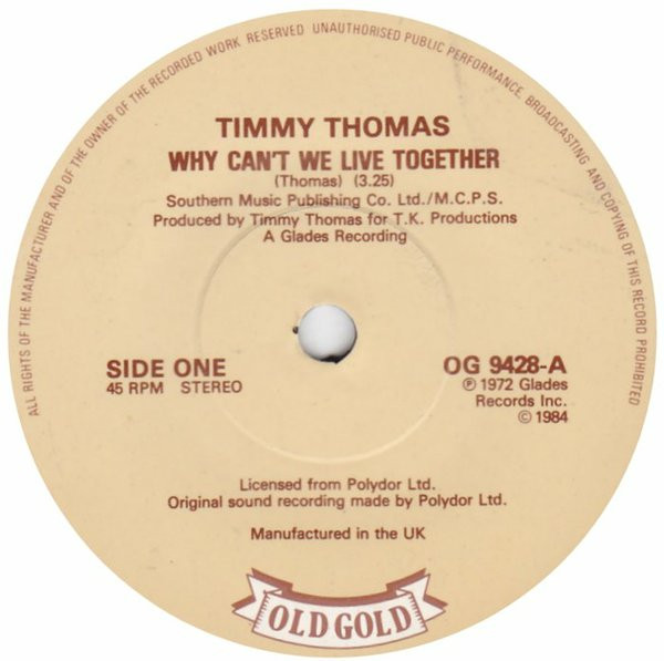 Cover zu Timmy Thomas / Dobie Gray - Why Can't We Live Together / Drift Away | 1984 | Vinyl | Funk / Soul | UK Schallplatten Ankauf