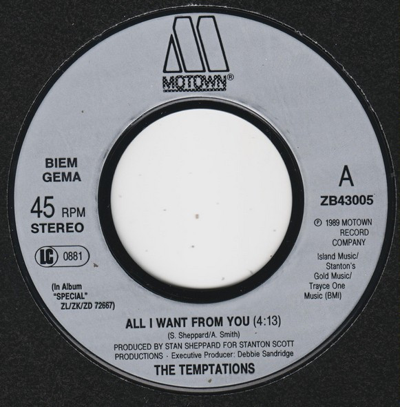 Cover zu The Temptations - All I Want From You | 1989 | Vinyl | Funk / Soul | Europe Schallplatten Ankauf