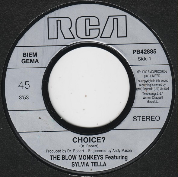 Cover zu The Blow Monkeys Featuring Sylvia Tella - Choice? | 1989 | Vinyl | Electronic | Europe