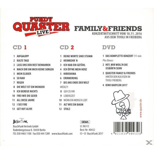 Cover zu Quaster - Family & Friends | 2017 | CD, Album, DVD | Rock | Germany Schallplatten Ankauf