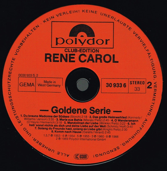 Cover zu René Carol - Rene Carol | 1980 | Vinyl | Pop | Germany Schallplatten Ankauf