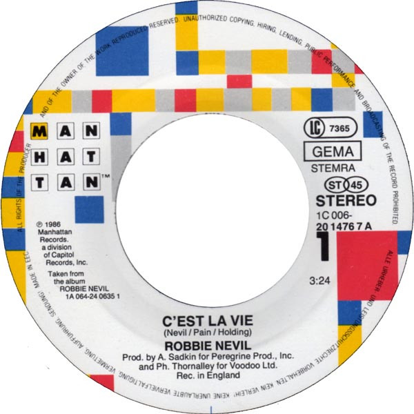 Cover zu Robbie Nevil - C'est La Vie | 1986 | Vinyl | Electronic, Rock, Pop | Europe